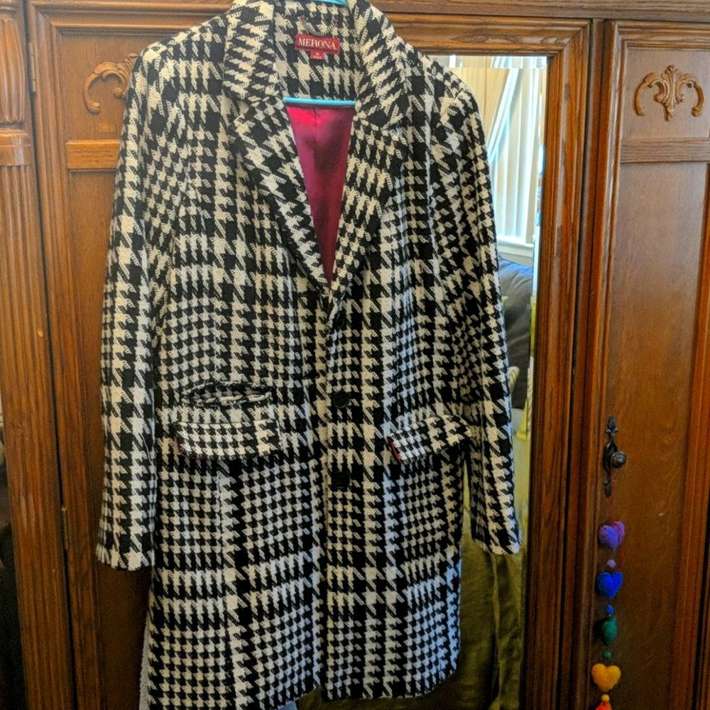 Checkered black and white coat